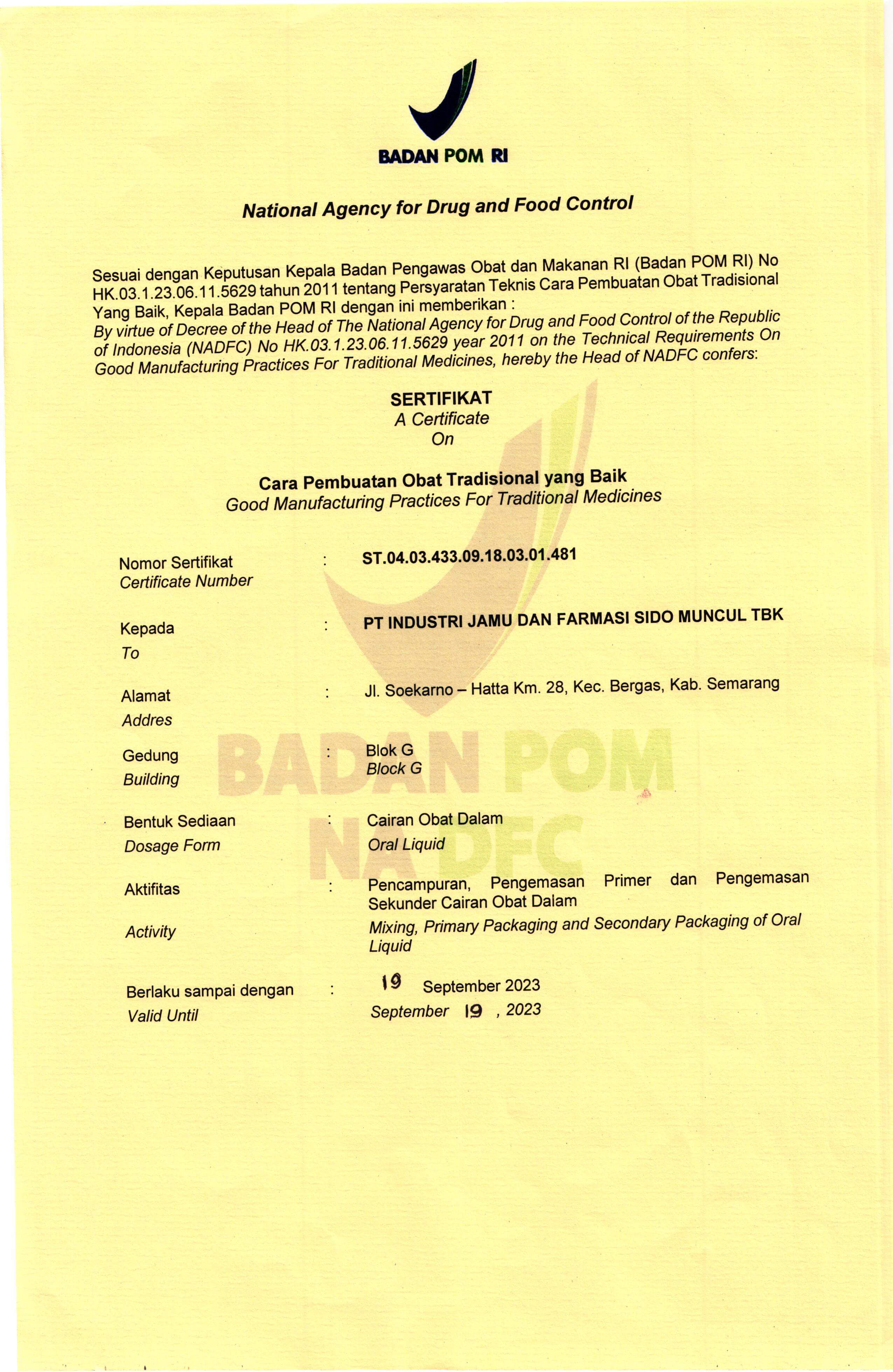 Pt Industri Jamu Dan Farmasi Sido Muncul Tbk